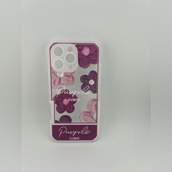 Purple Flower Clear Case with Stand for iPhone 16 Pro Max - Picture 6 of 7